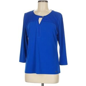 NWT Calvin Klein Blue Key Hole Stretchy 3/4 Sleeve Pop Over Top